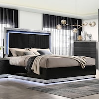 Global Furniture AVON Queen Upholstered Bed with Lights | Royal | Panel Beds
