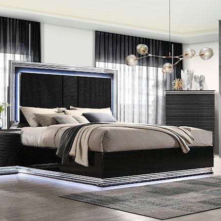 Watt Conventie Hoeveelheid van Global Furniture AVON Queen Upholstered Bed with LED Lights | Royal  Furniture | Panel Beds