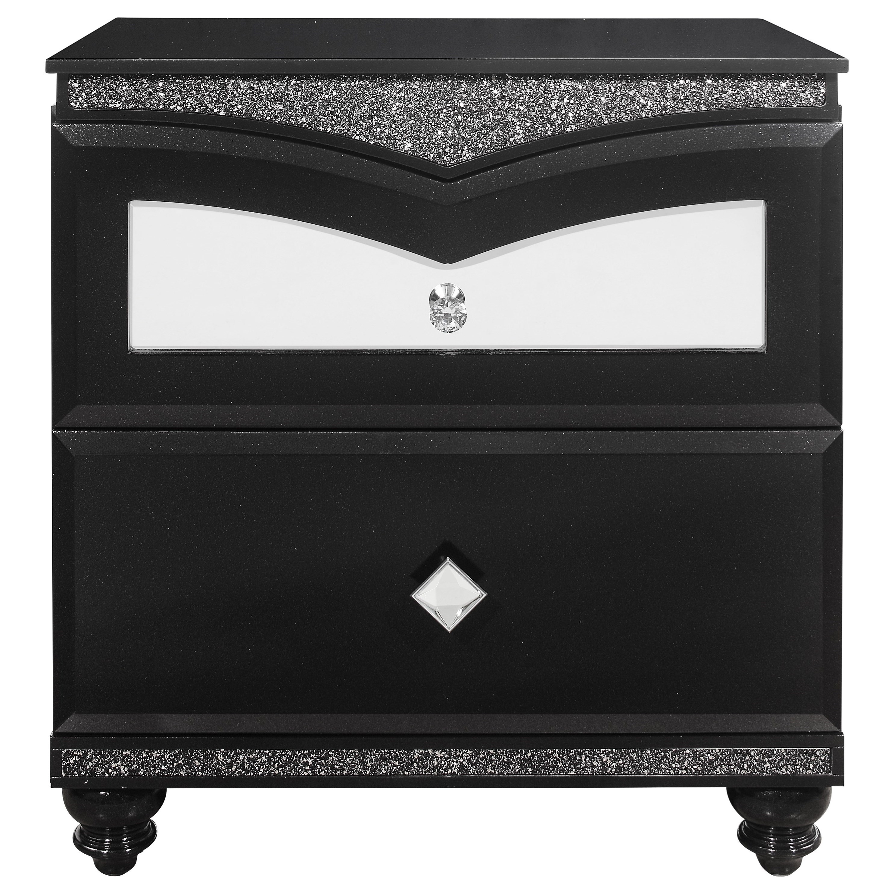 Global Furniture Beverly Beverly Metallic Black Ns Contemporary 2 Drawer Nightstand With Felt Lined Top Drawer Corner Furniture Nightstands