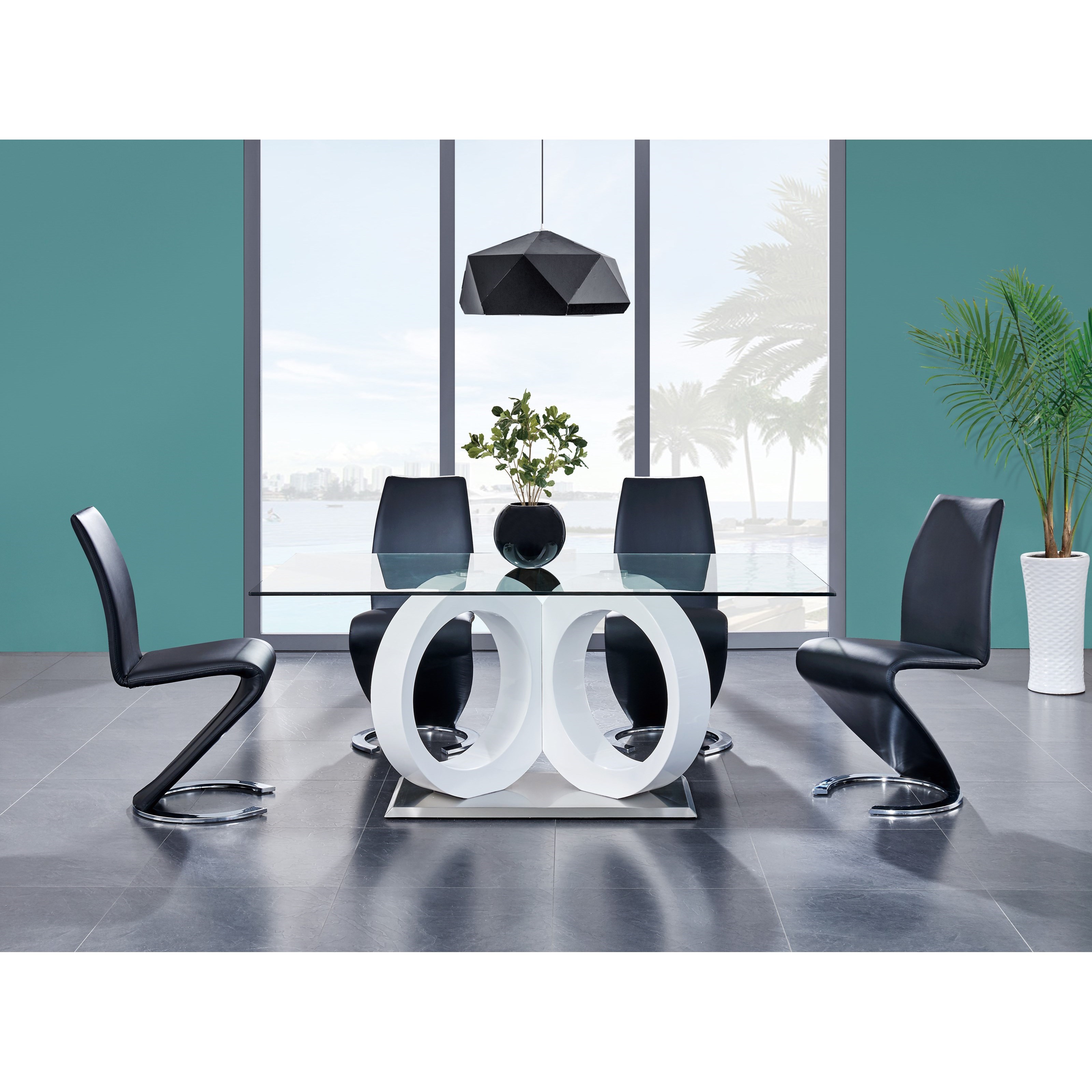 Global Furniture D9002 Ultra Modern 5 Piece Pedestal Table And