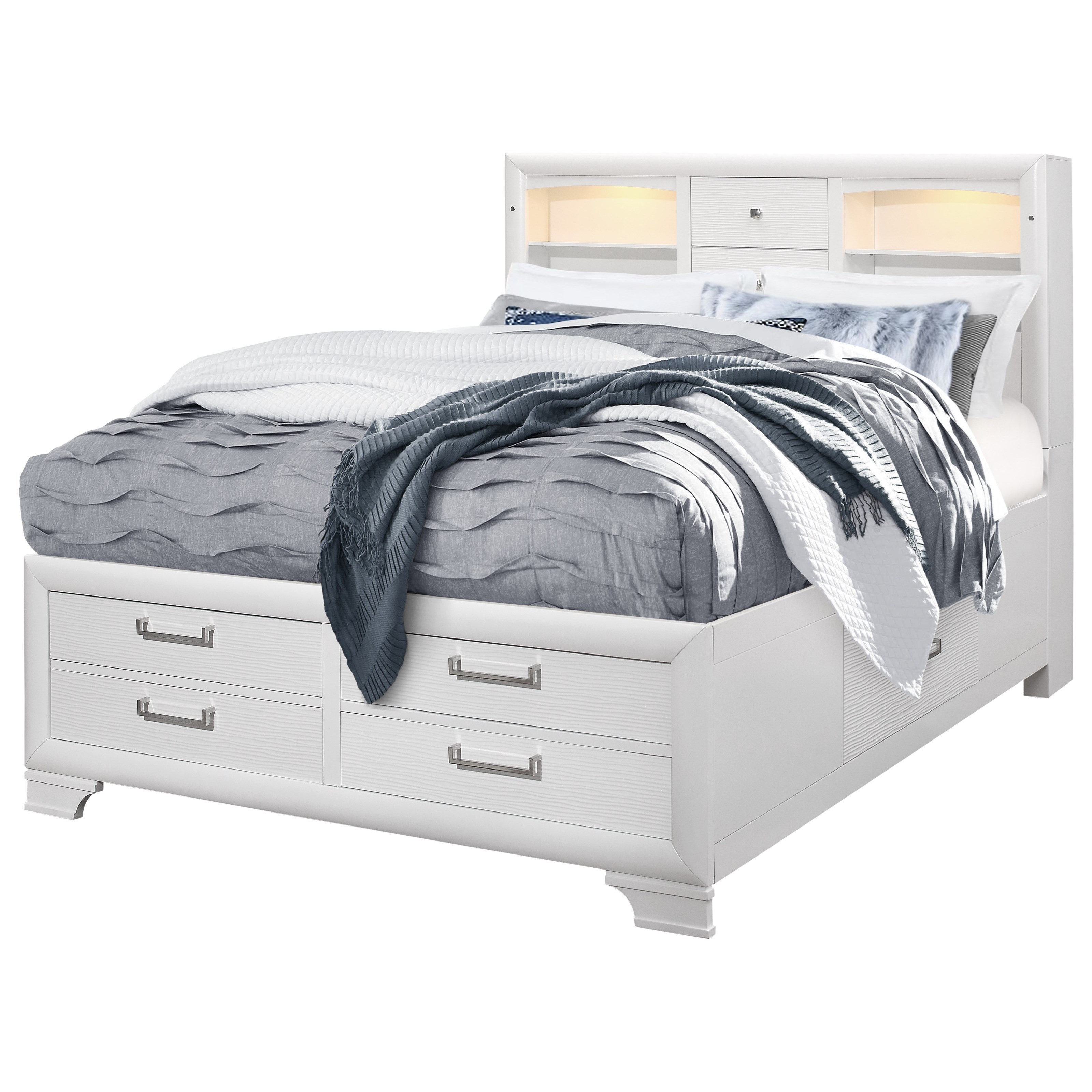 Global Furniture Jordyn White Transitional Queen Storage Bed With Led Lights Value City Furniture Captain S Beds