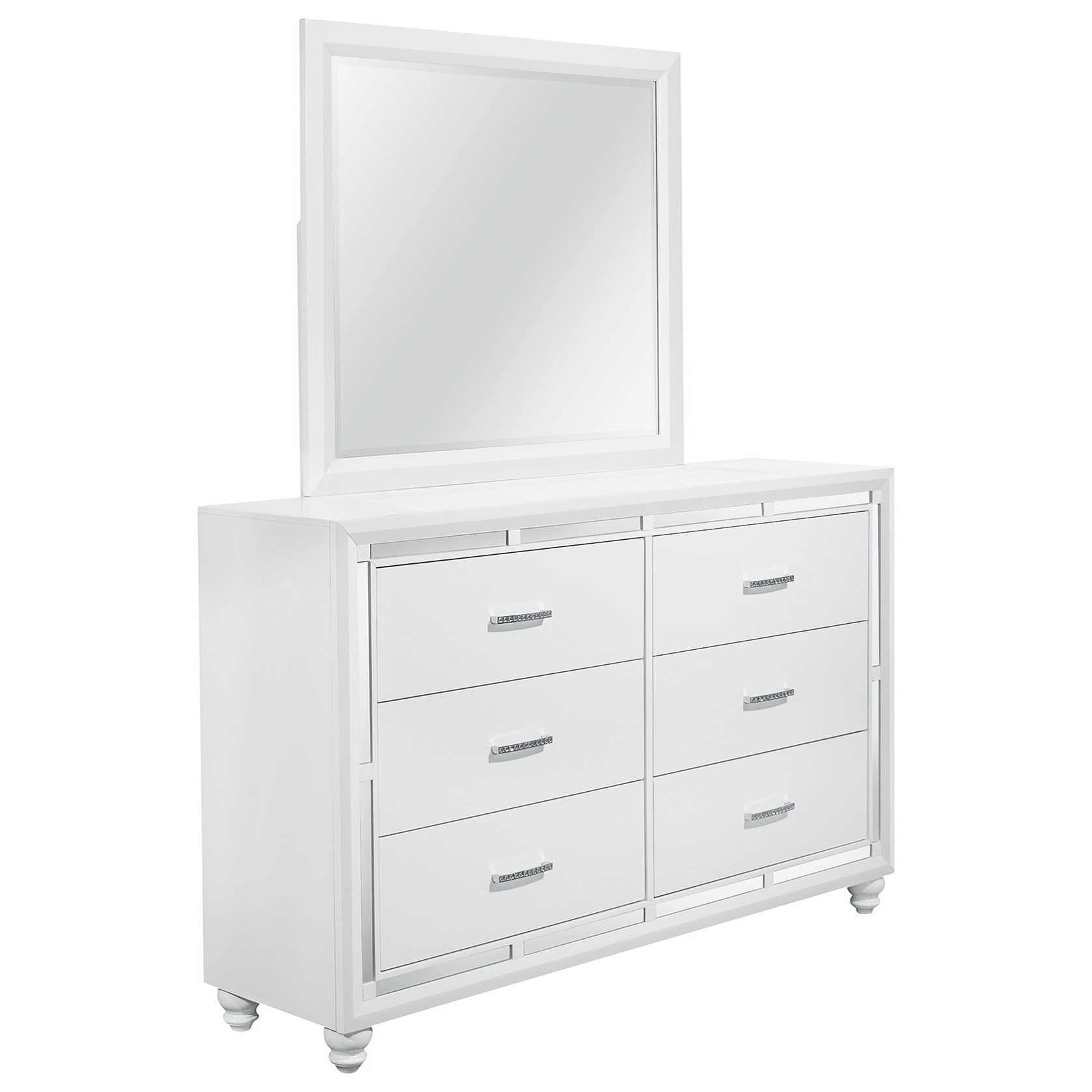 Global Furniture Mackenzie Glam Dresser And Mirror Set With 6