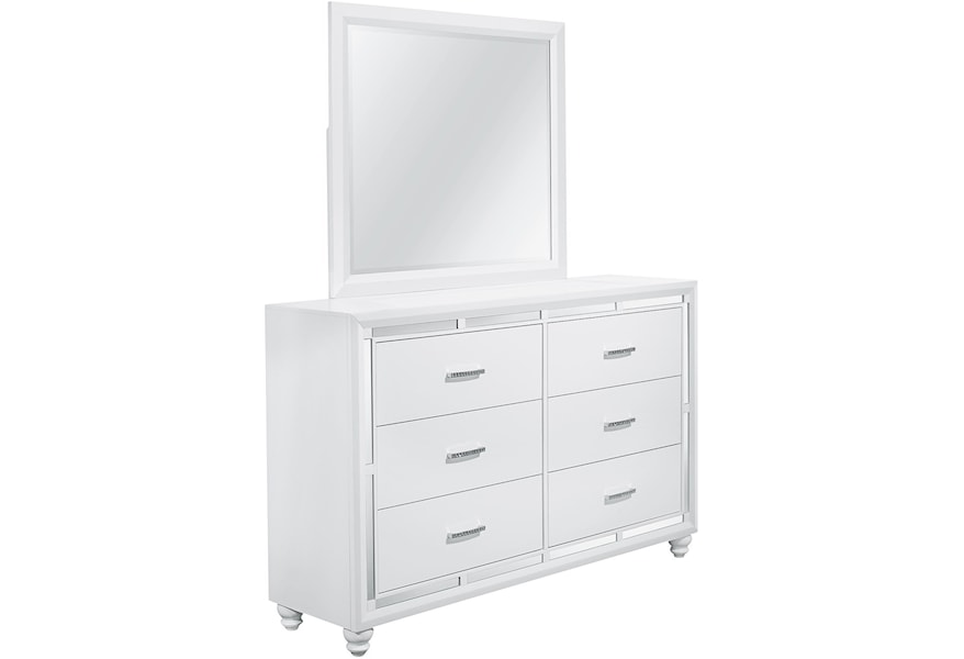 Global Furniture Mackenzie Glam Dresser And Mirror Set With 6
