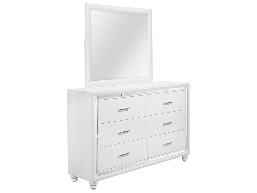 Global Furniture Mackenzie Glam Dresser And Mirror Set With 6