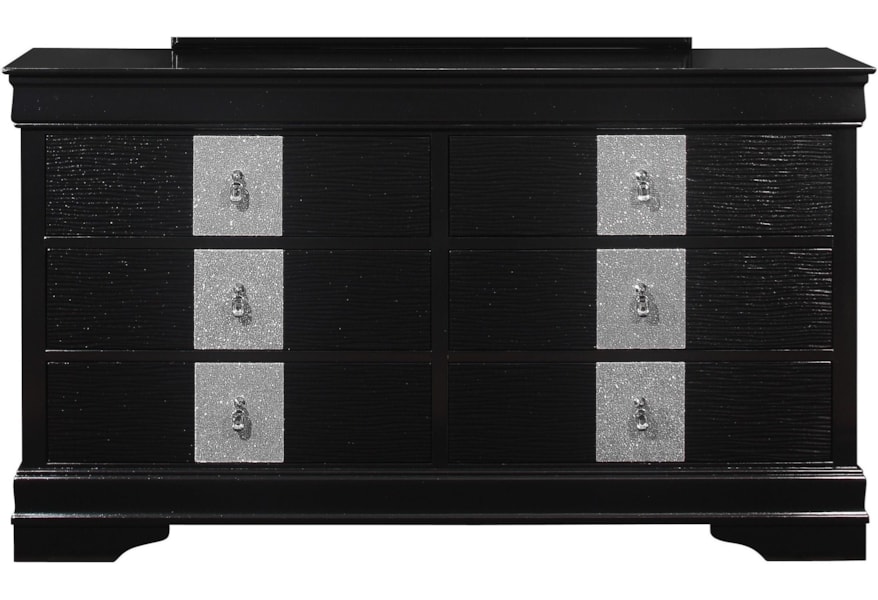 Global Furniture Mia Mia Metallic Black Dr Glam 6 Drawer Dresser