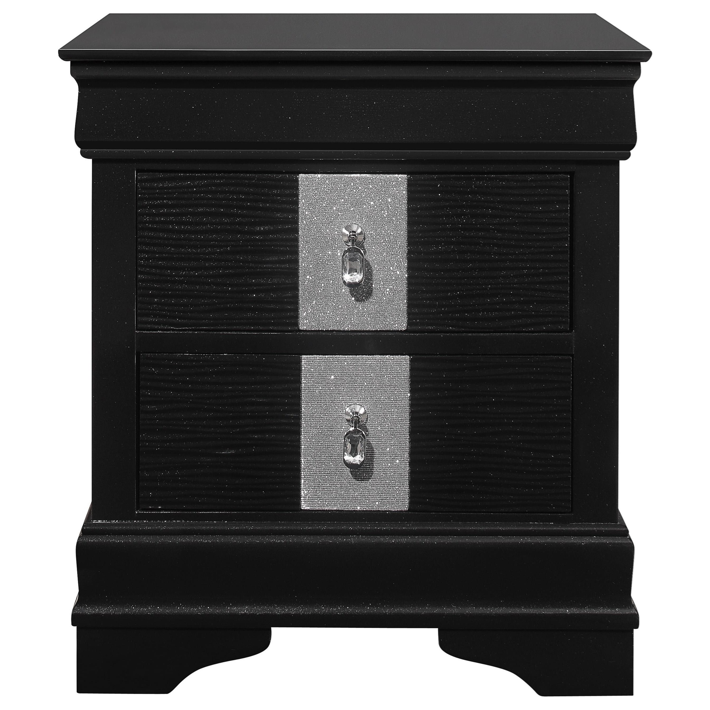Global Furniture Mia Glam 2 Drawer Nightstand With Metallic Silver