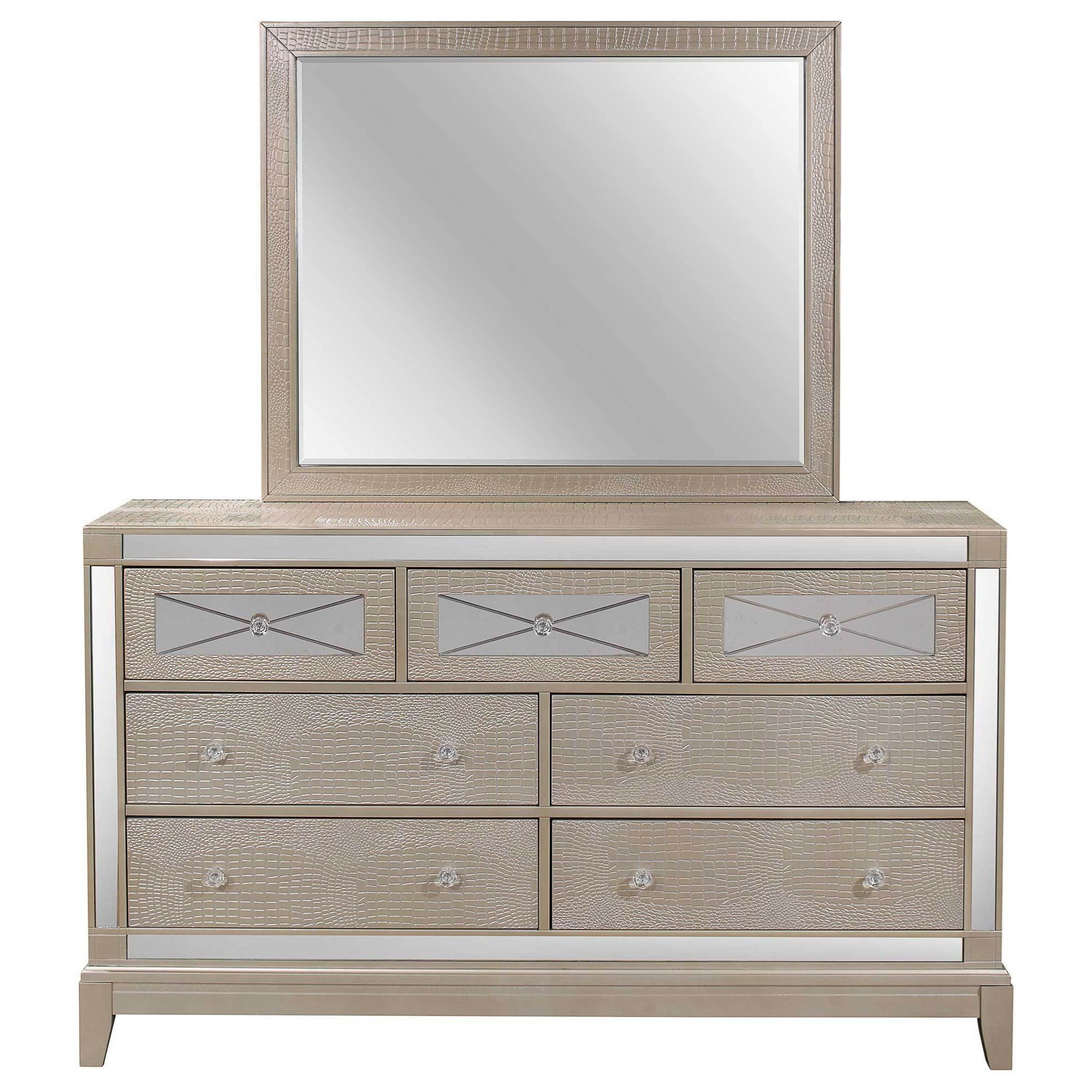 Global Furniture Mirror Glam Faux Croc 7 Drawer Dresser And Mirror