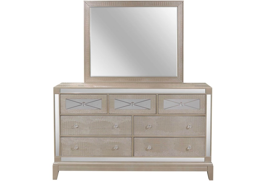 Global Furniture Mirror Glam Faux Croc 7 Drawer Dresser And Mirror