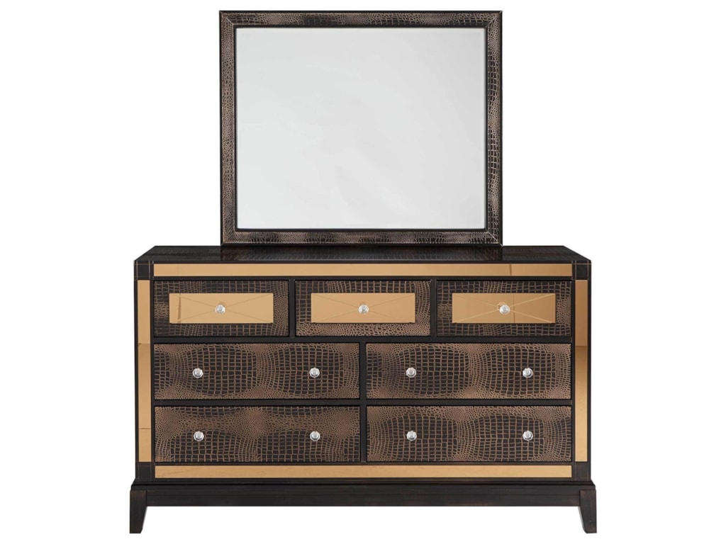 Global Furniture Mirror Glam Faux Croc 7 Drawer Dresser And Mirror