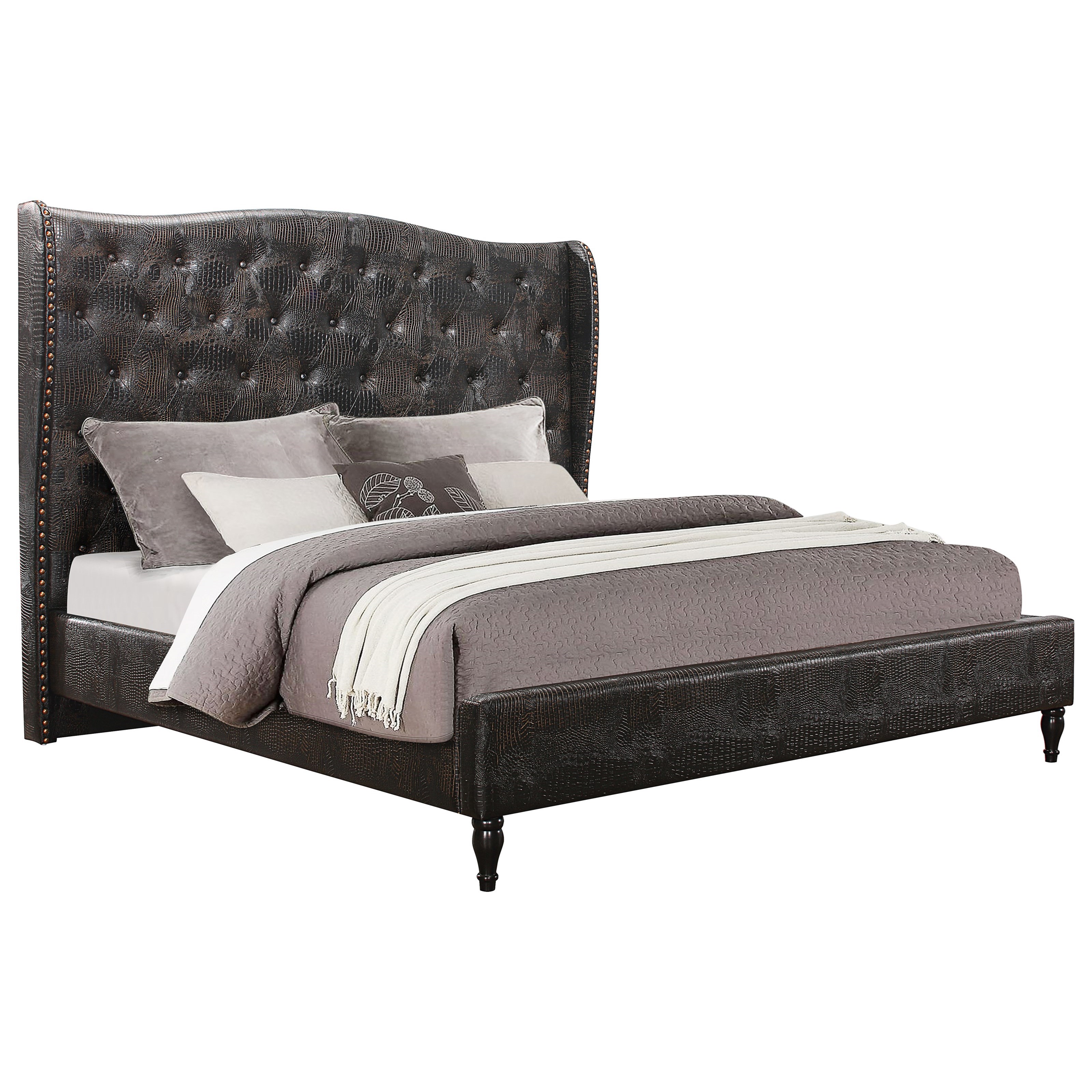 Global Furniture Mirror Glam Full Size Wing Back Bed With Faux