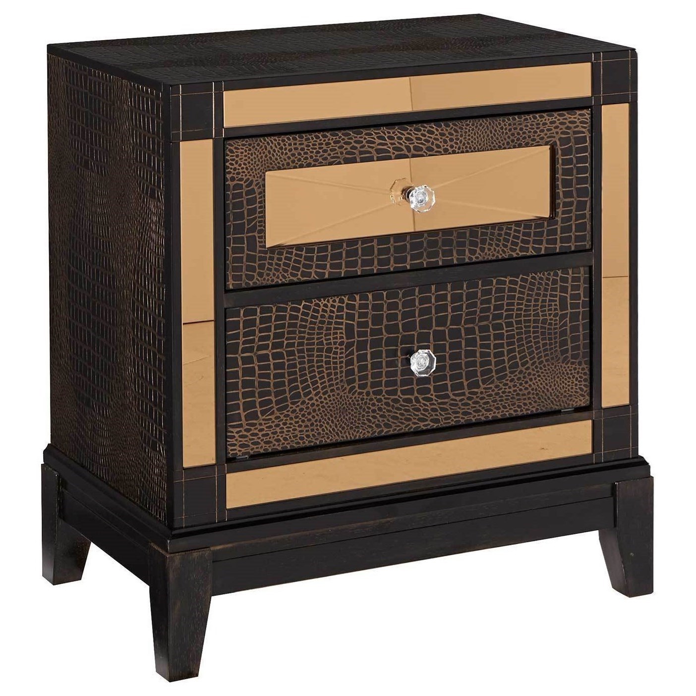 Global Furniture Mirror Mirror Choc Ns Glam Faux Croc 2 Drawer Nightstand With Decorative Mirror Panels Corner Furniture Nightstands