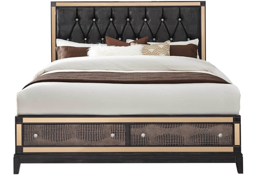 Global Furniture Mirror Mirror Choc Qb Storage Glam Faux Croc Queen Bed With Two Storage Drawers And Decorative Mirror Panels Corner Furniture Platform Beds Low Profile Beds Queen Bed Frame With Mirror