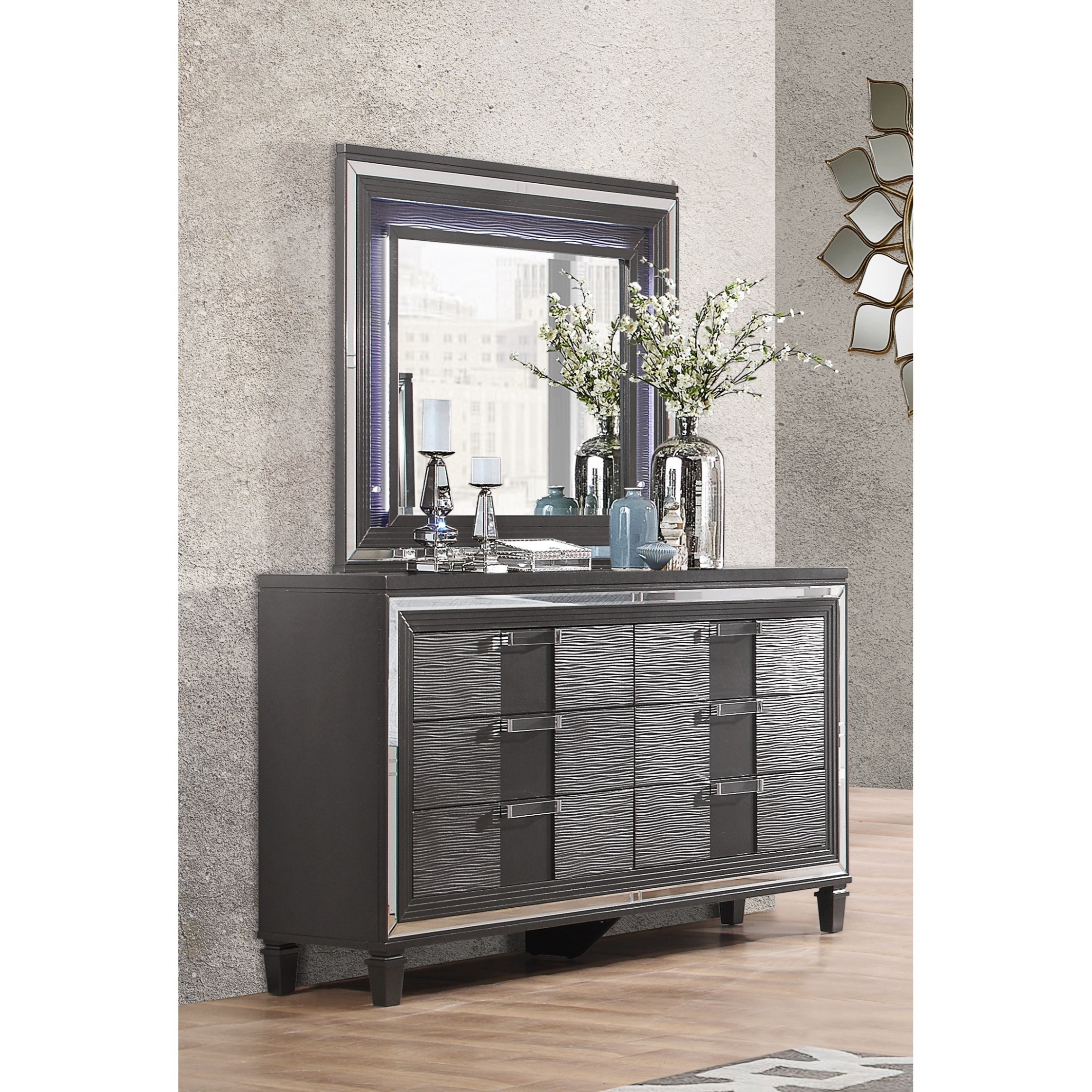 Grey dresser with mirror set