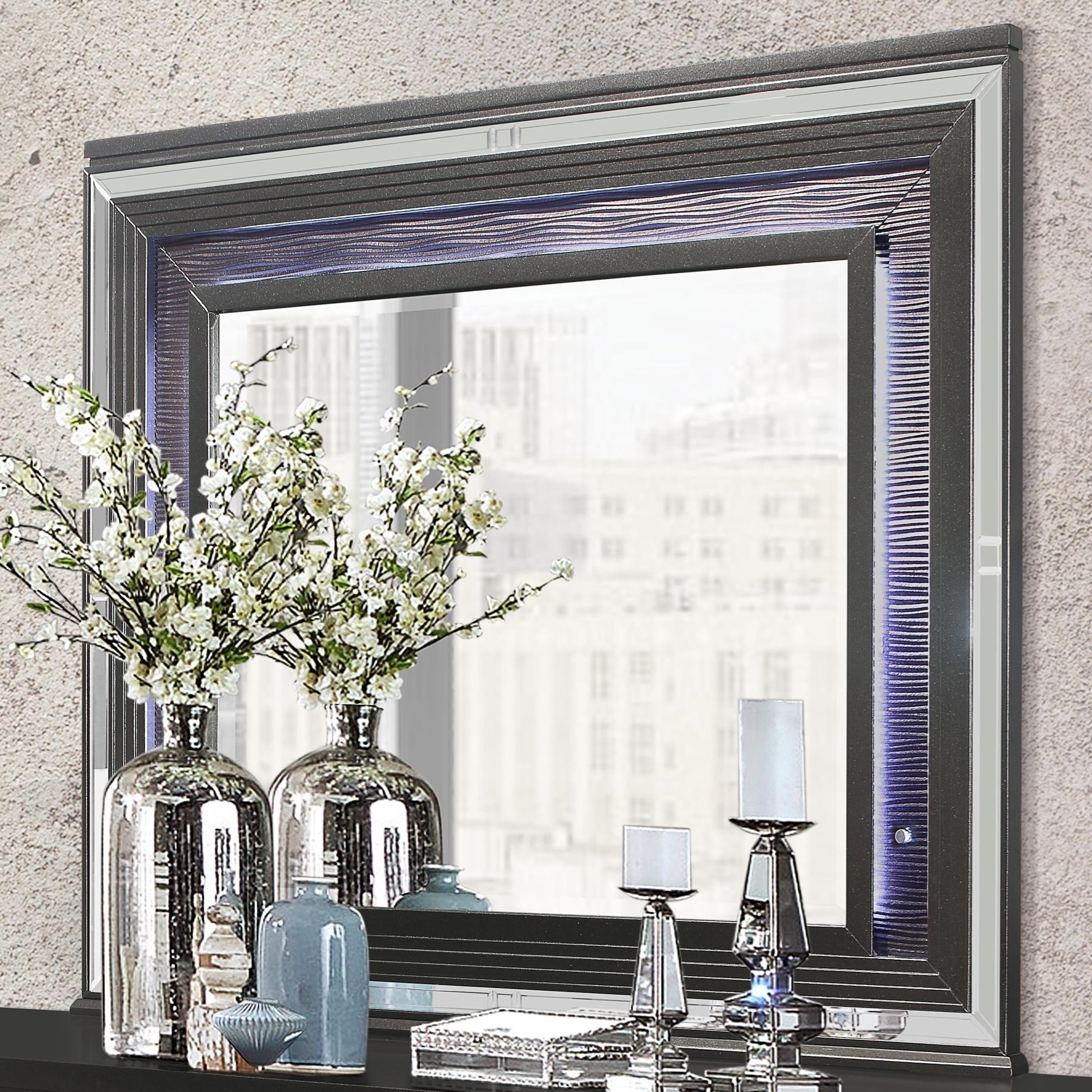 Global Furniture Pisa Glam Metallic Gray Mirror With Led Light Value City Furniture Dresser Mirrors