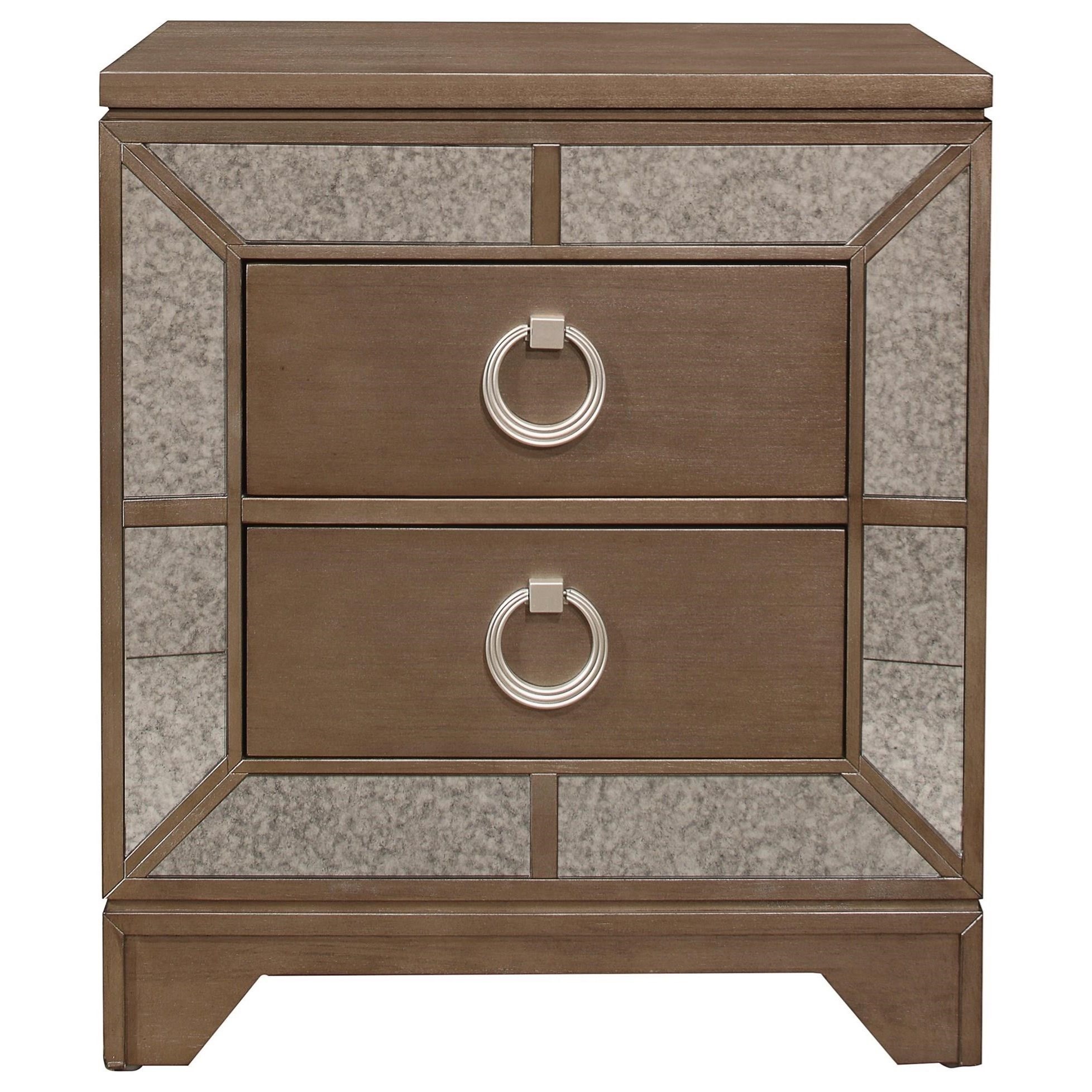 Global Furniture Portofino Old Hollywood 2 Drawer Nightstand With Mirror Trim Value City Furniture Nightstands