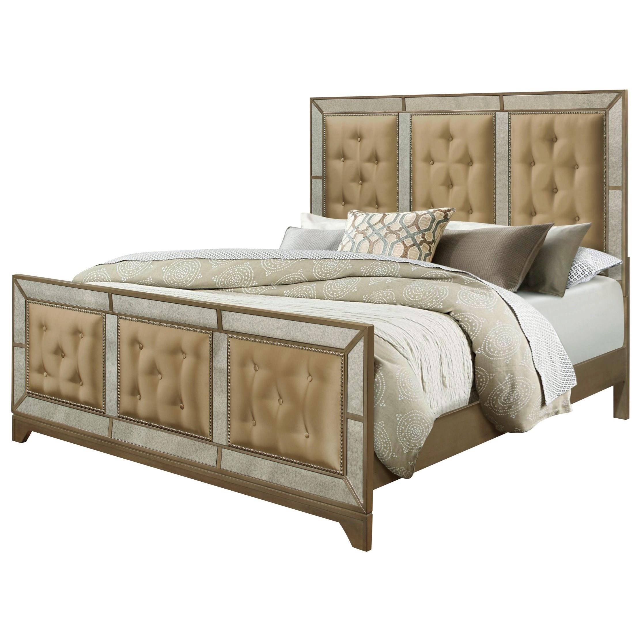Global Furniture Portofino Old Hollywood Upholstered Queen Bed With Mirror Trim Value City Furniture Upholstered Beds