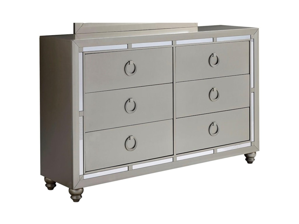 Global Furniture Riley Glam 6 Drawer Dresser With Mirror Accents