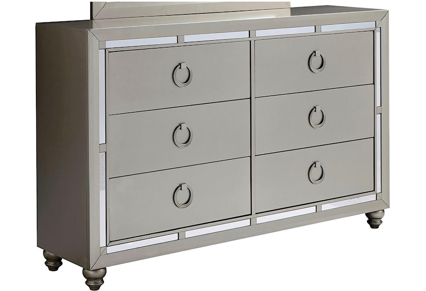 Global Furniture Riley Glam 6 Drawer Dresser With Mirror Accents