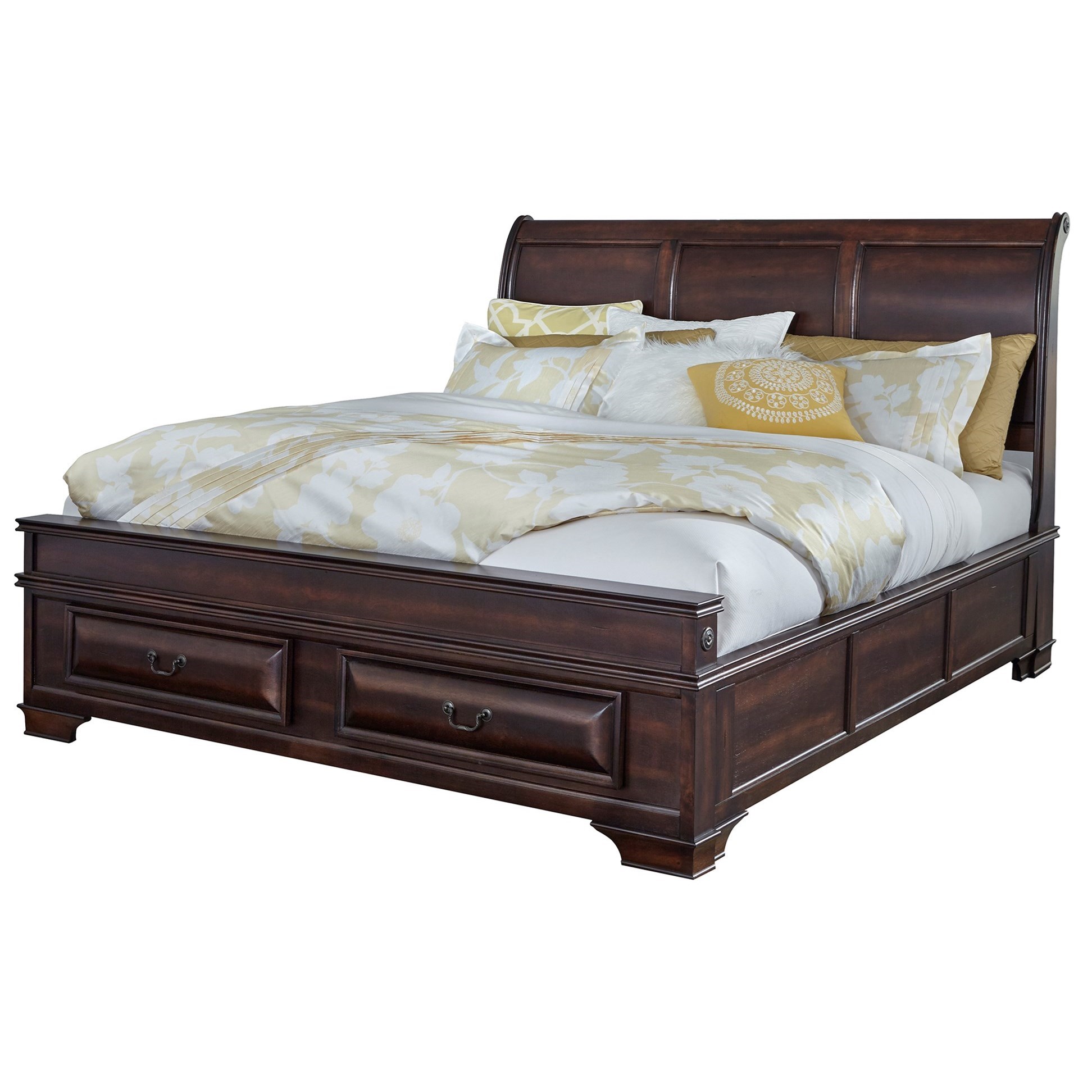 Global Furniture Sarina Traditional Queen Sleigh Bed With Footboard Storage Rooms For Less Sleigh Beds