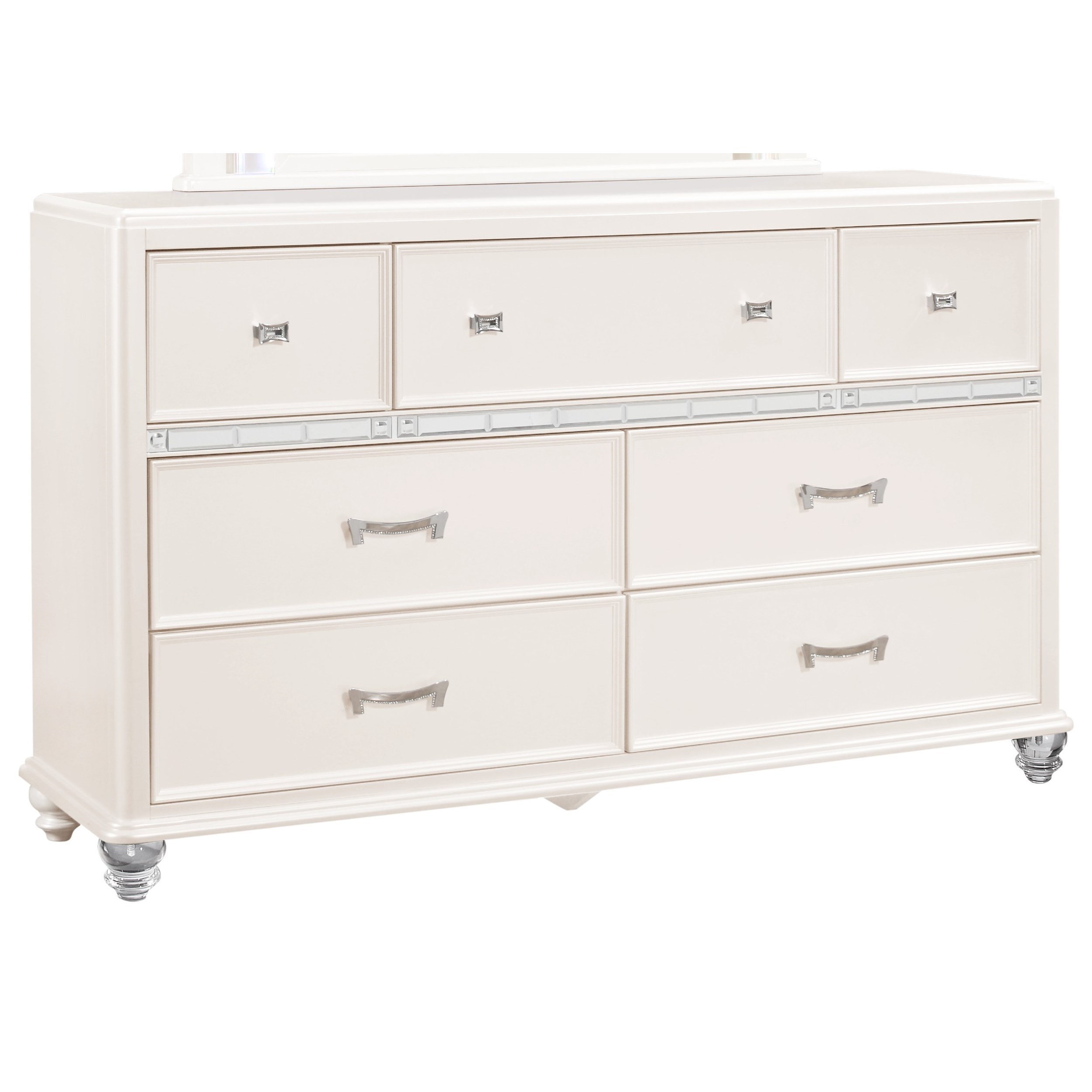 Global Furniture Sofia Sofia Pearl White D Al Glam 6 Drawer Dresser With Felt Lined Top Drawers Corner Furniture Dressers