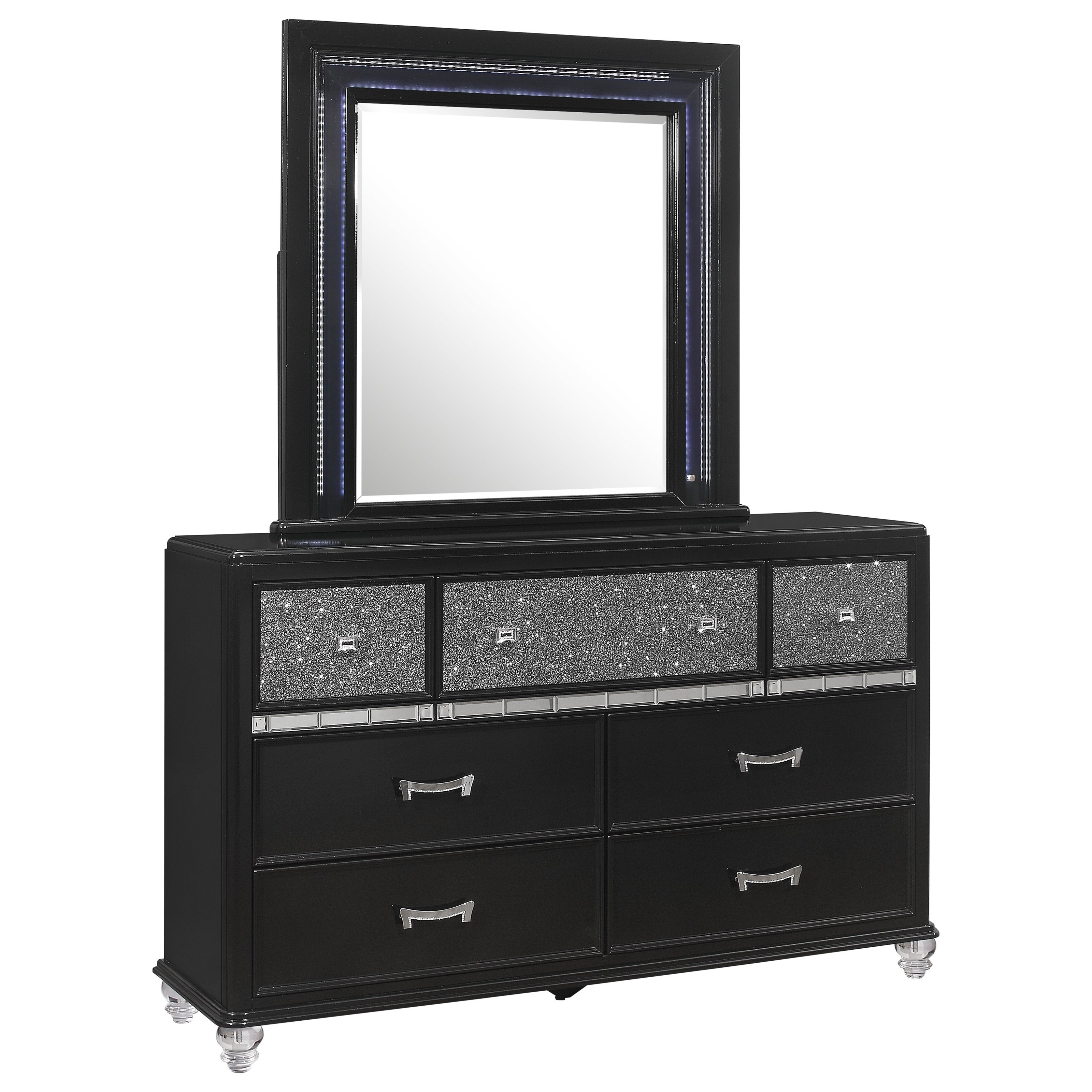 Global Furniture Sonia Black Glam 7 Drawer Dresser And Mirror Set