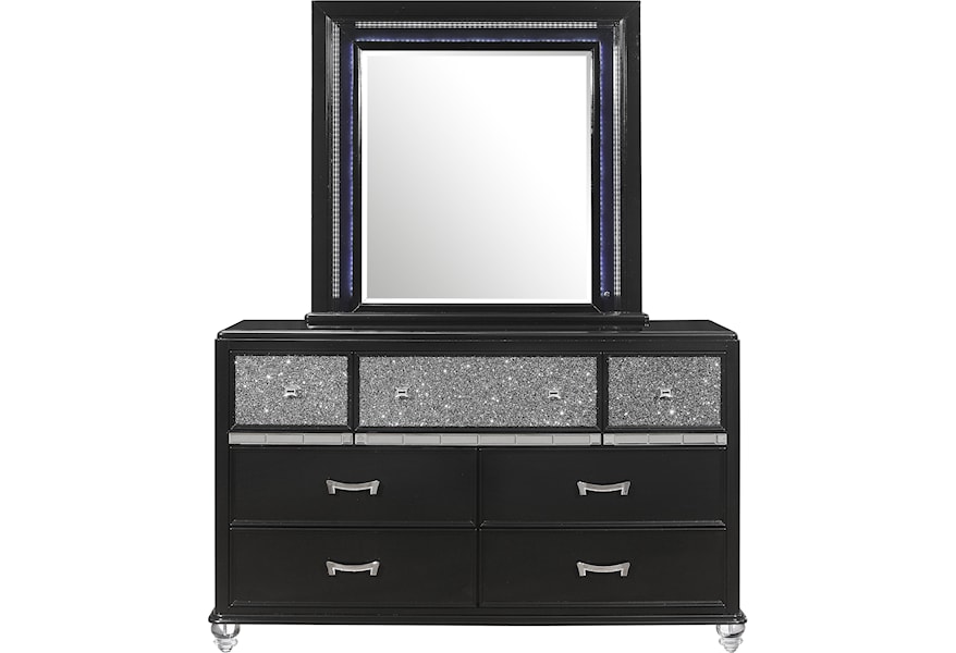 Global Furniture Sonia Black Glam 7 Drawer Dresser And Mirror Set