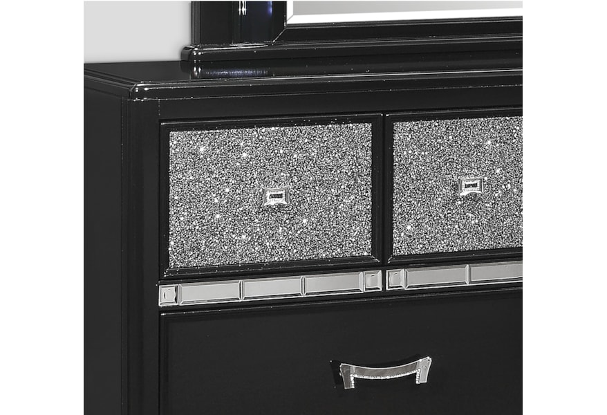 Global Furniture Sonia Black Glam 7 Drawer Dresser With Felt Lined