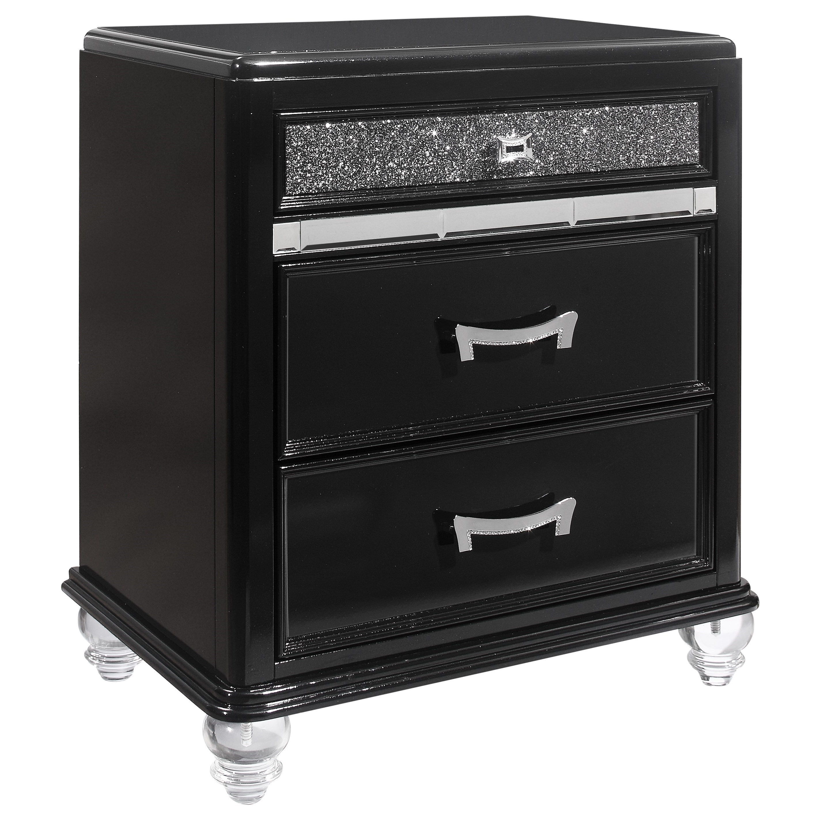 Global Furniture Sonia Black Glam 3 Drawer Nightstand With Felt