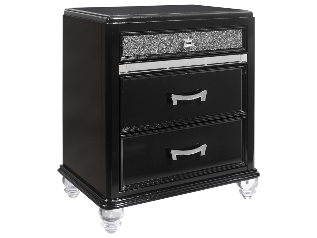Global Furniture Sonia Black Glam 3 Drawer Nightstand With Felt
