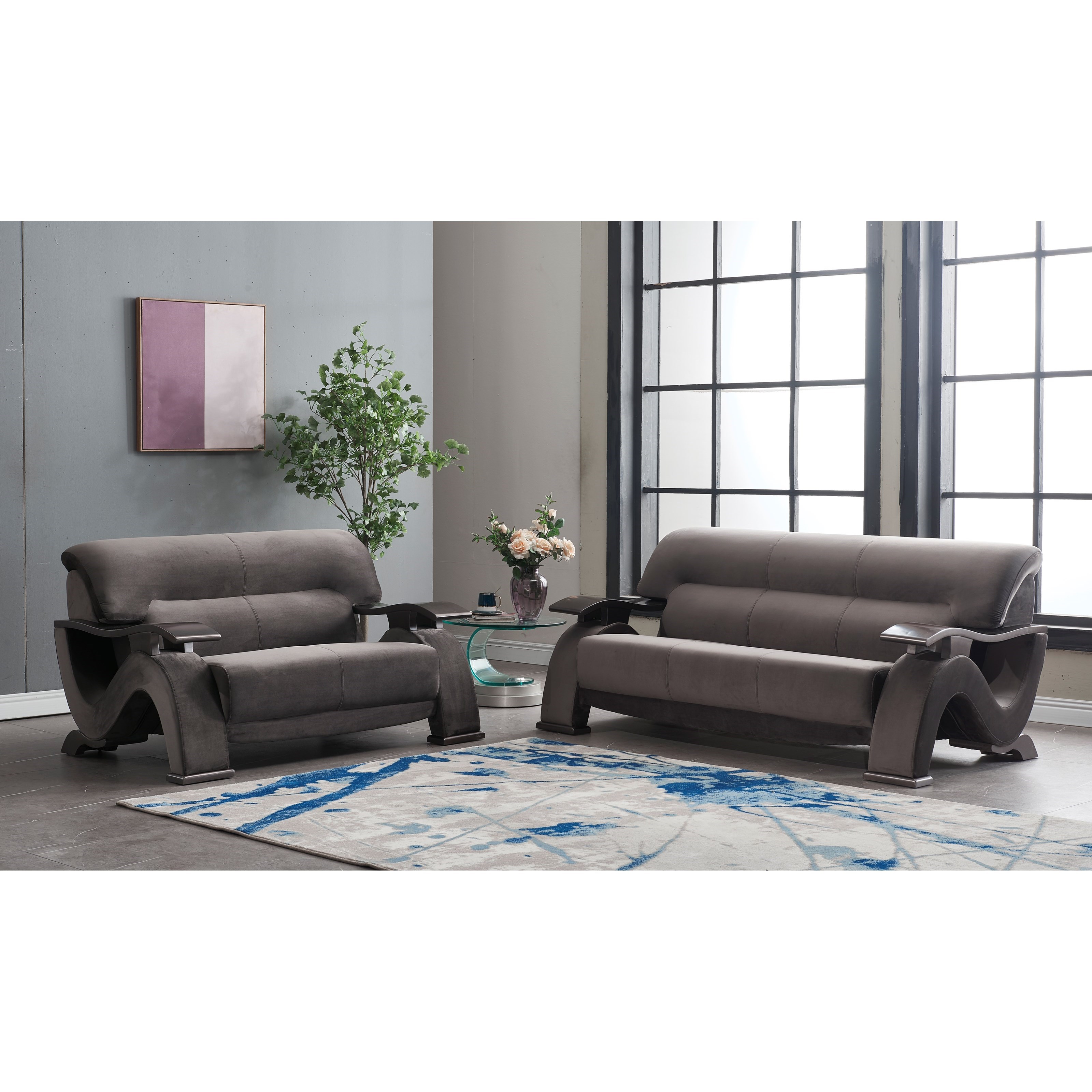 Global Furniture U2033 Contemporary Loveseat With Wood Arms Dream Home Interiors Loveseats