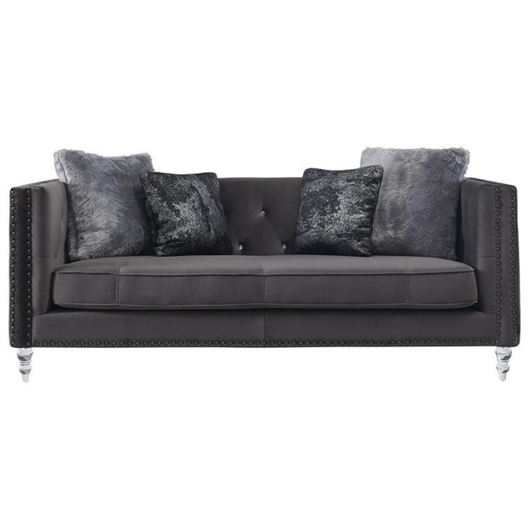 Global Furniture Ufm802 Ufm802a Drk Gry Velvet Cc 68 S Glam Sofa