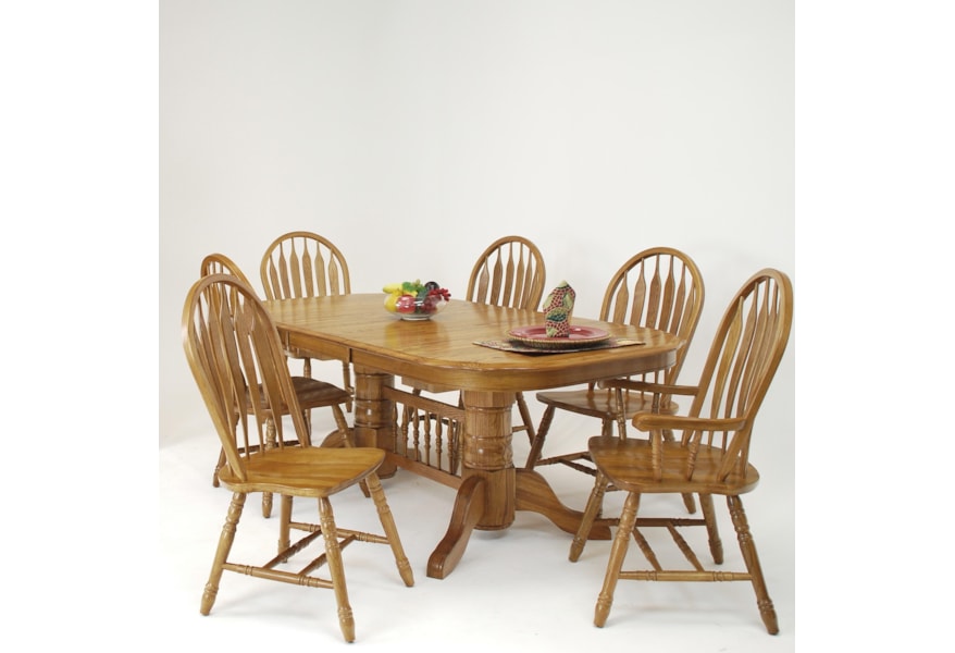 Gs Furniture Classic Oak 7 Piece Solid Oak Trestle Dining Table
