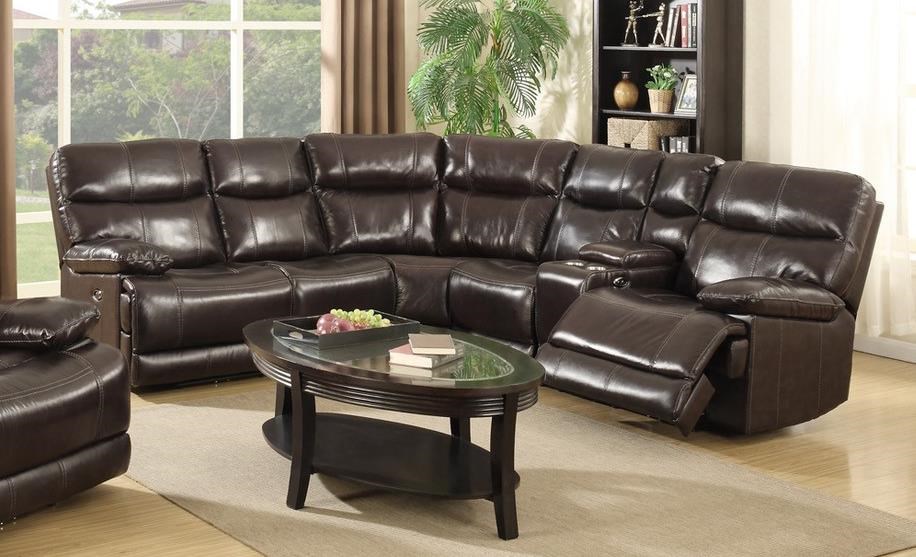 Black Italian Leather Sectional Sofa with Headrest Matching Table and Ottomans 