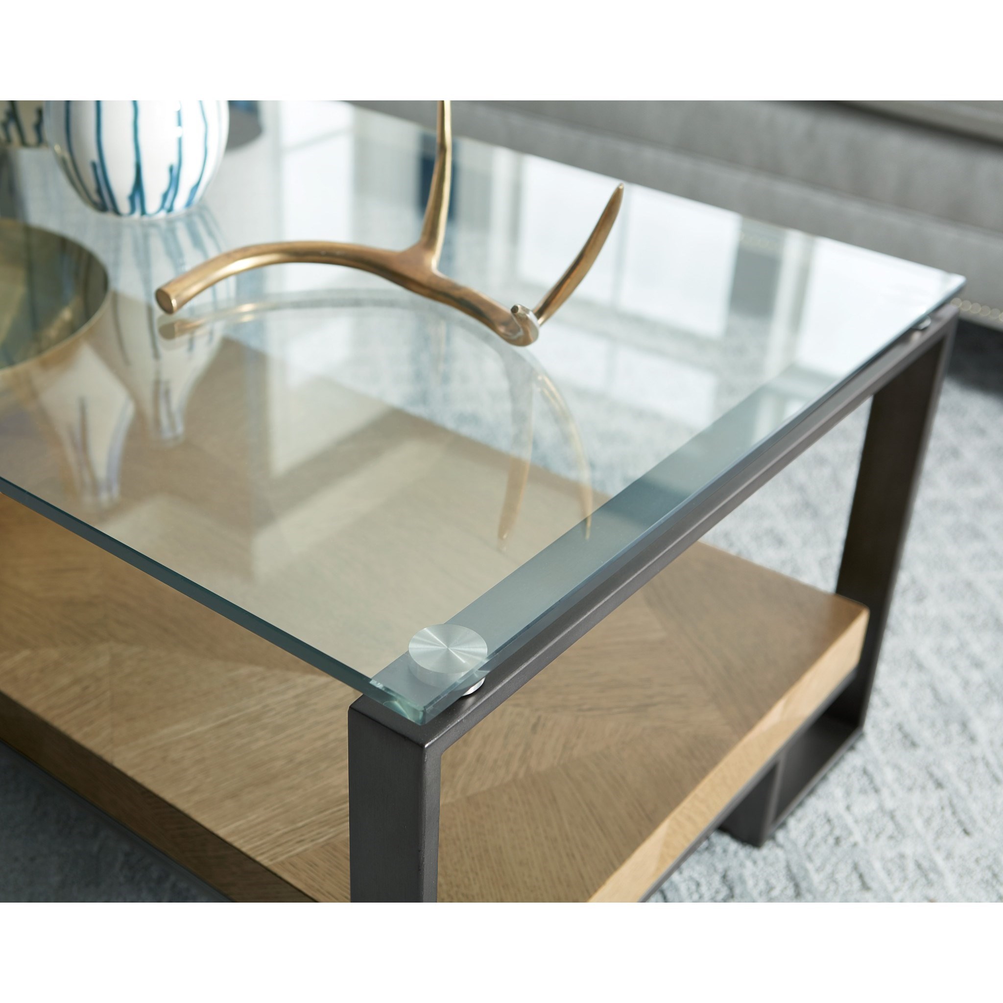 Hammary Abstract Industrial Rectangular Cocktail Table With Glass