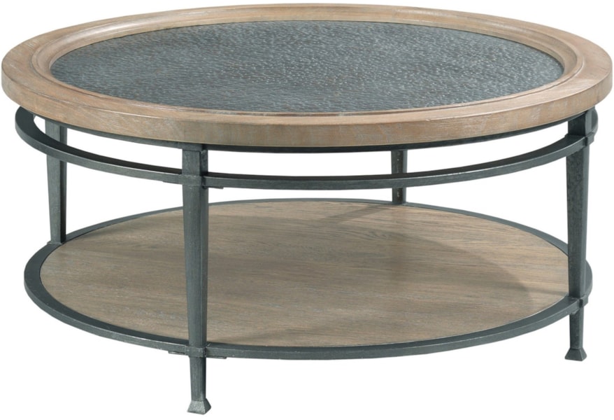 Hammary Austin Transitional Round Coffee Table With Glass Top Reid S Furniture Cocktail Coffee Tables