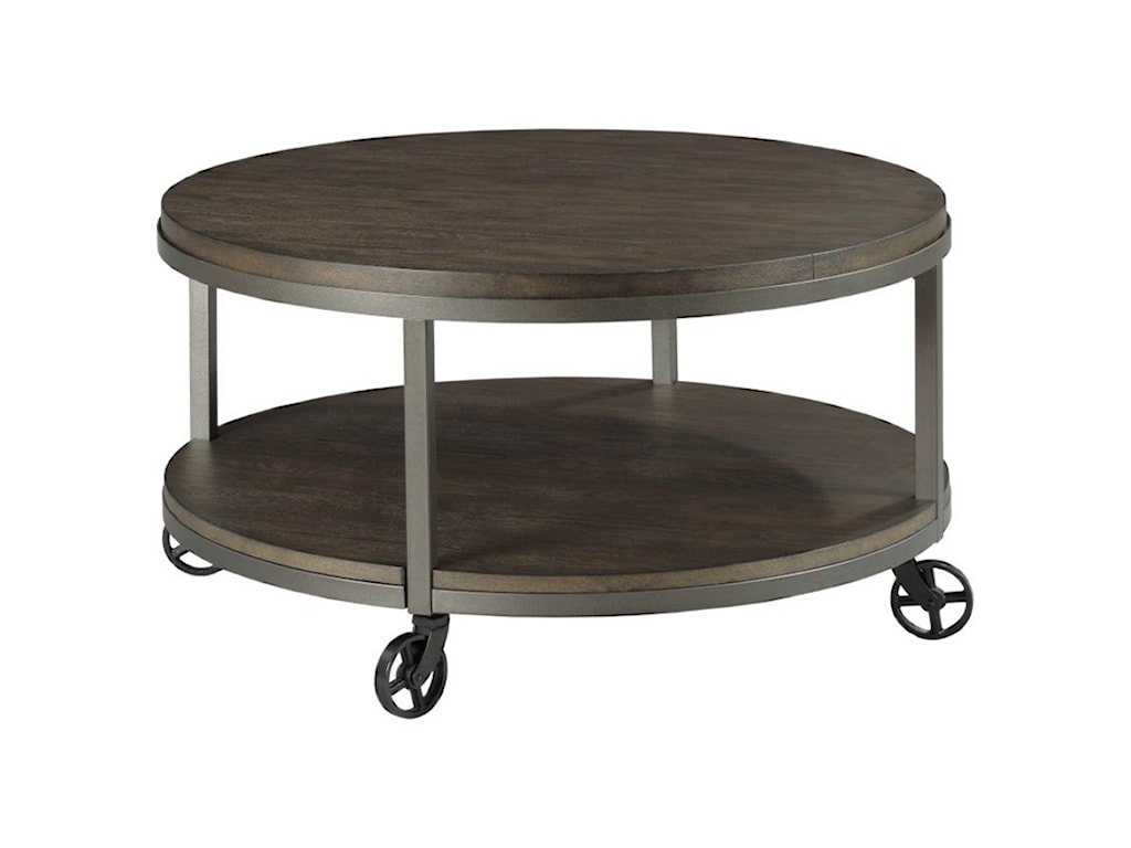 Hammary Baja Ii Round Cocktail Table With Shelf And Wheels Wayside Furniture Cocktail Coffee Tables