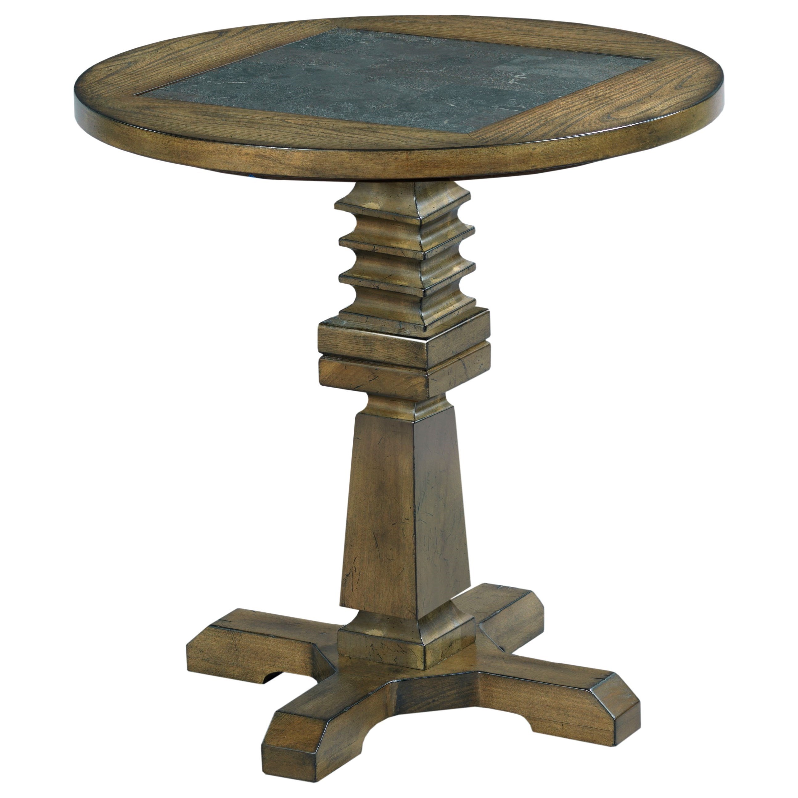 Hammary Elm Ridge Rustic Round Accent Table With Blue Stone Inset
