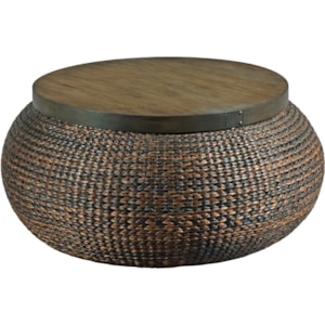Hammary Hidden Treasures 090 922 Round Basket Cocktail Table With Wood Top Hudson S Furniture Cocktail Coffee Tables