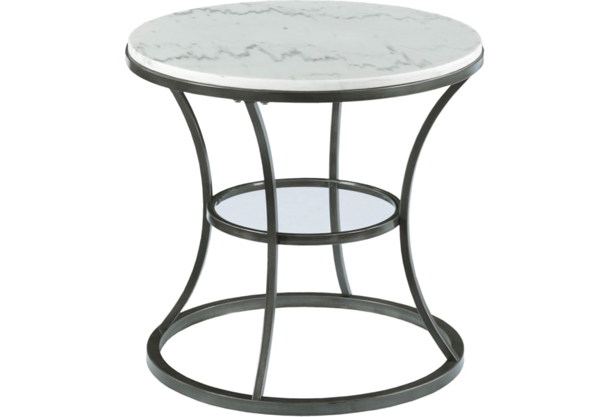 Table Trends Impact Round End Table With Marble Top And Glass