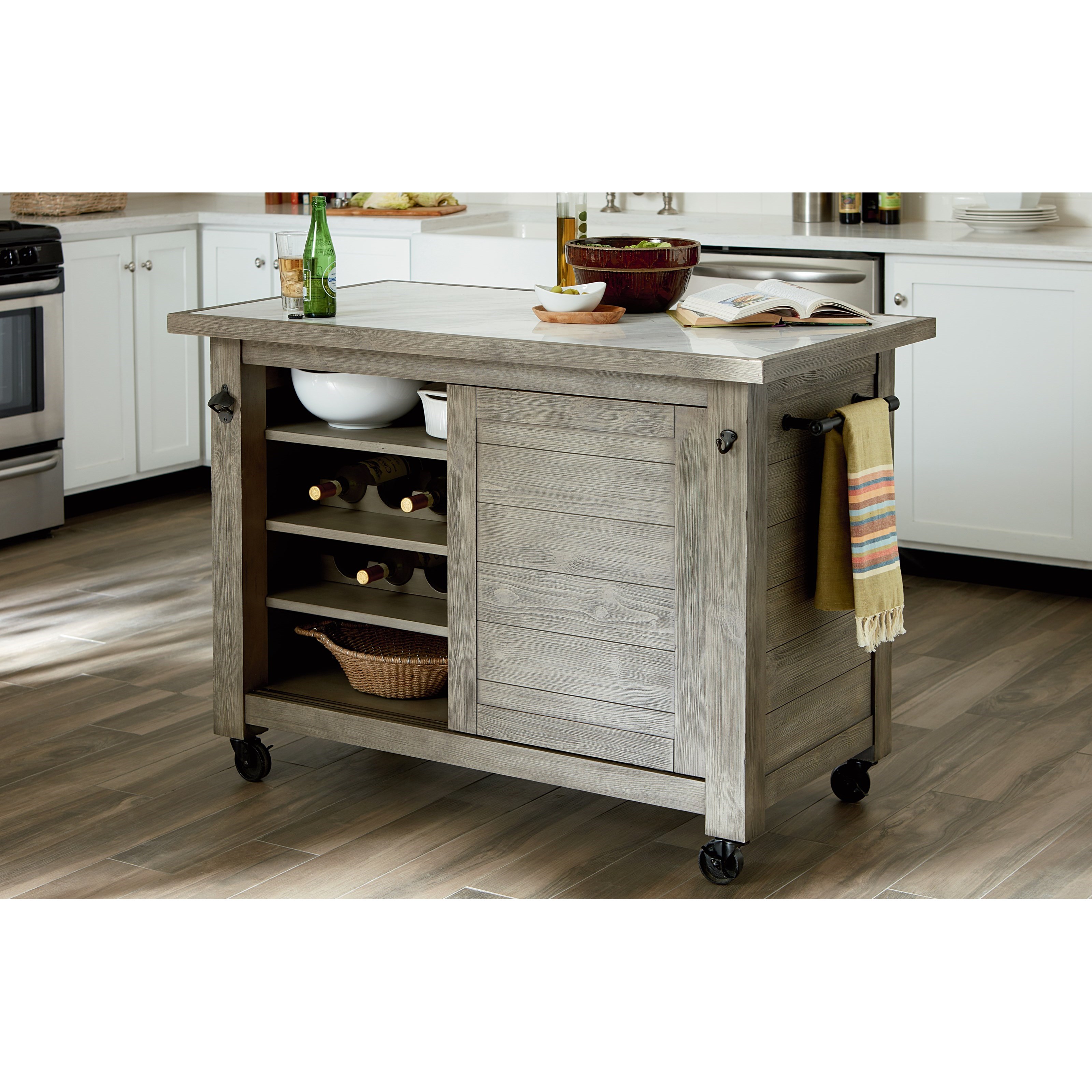 Hammary Junction Shiplap Kitchen Island With Marble Top Stoney