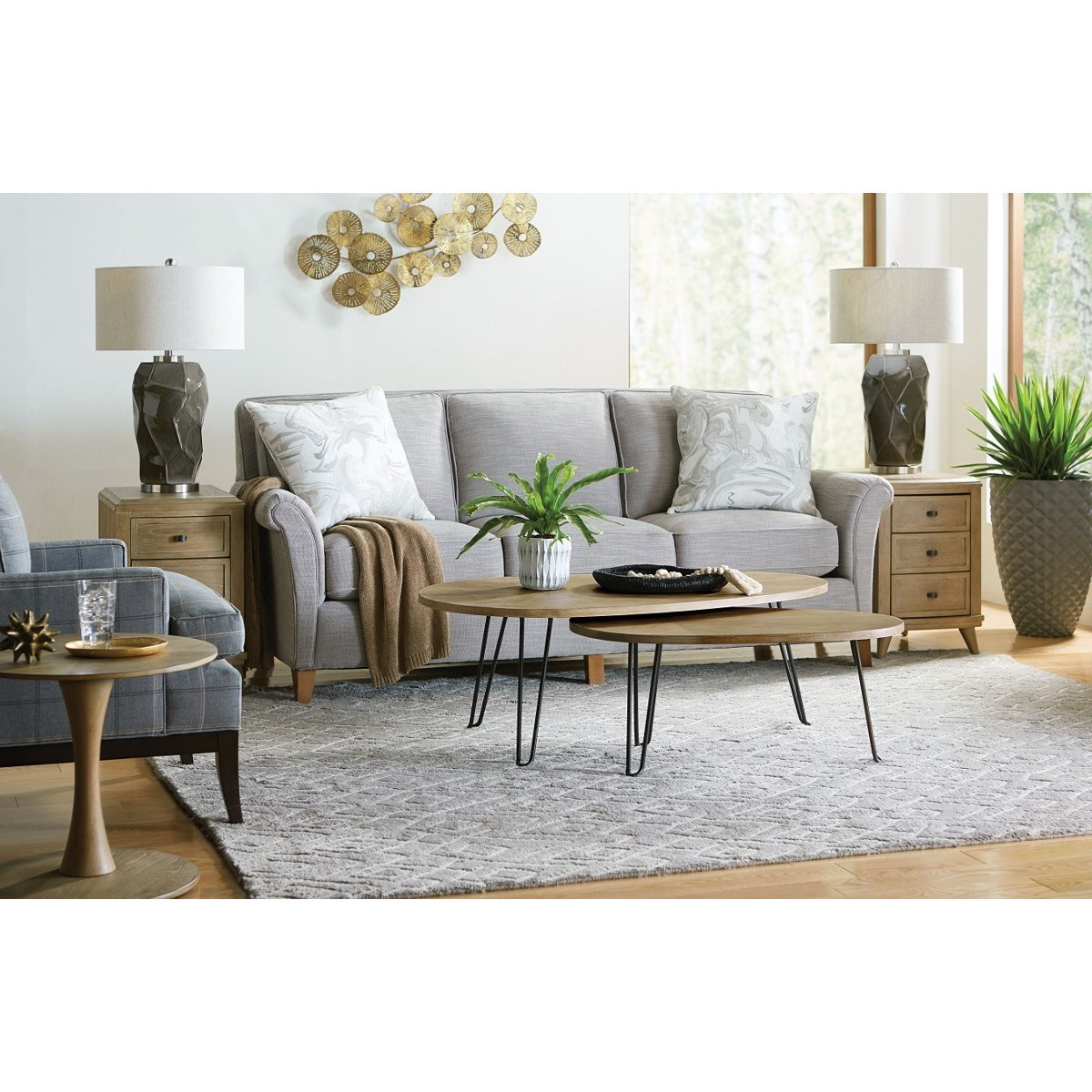 Table Trends Oblique Mid Century Modern Light Elm Round Chairside