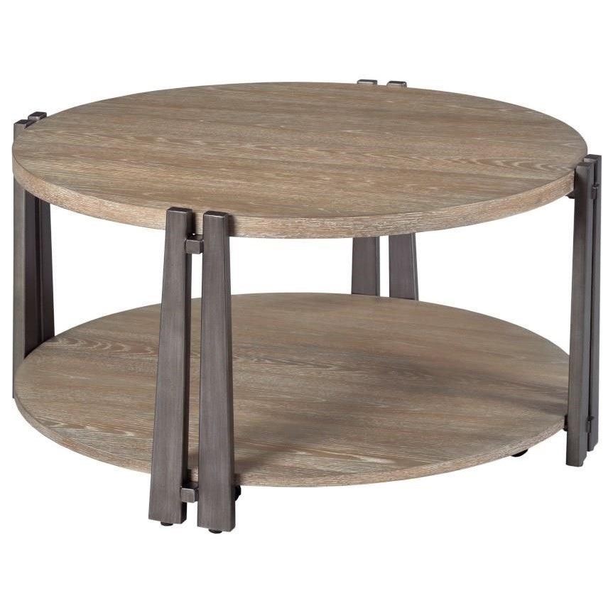 Contemporary Round Wood and Metal Cocktail Table