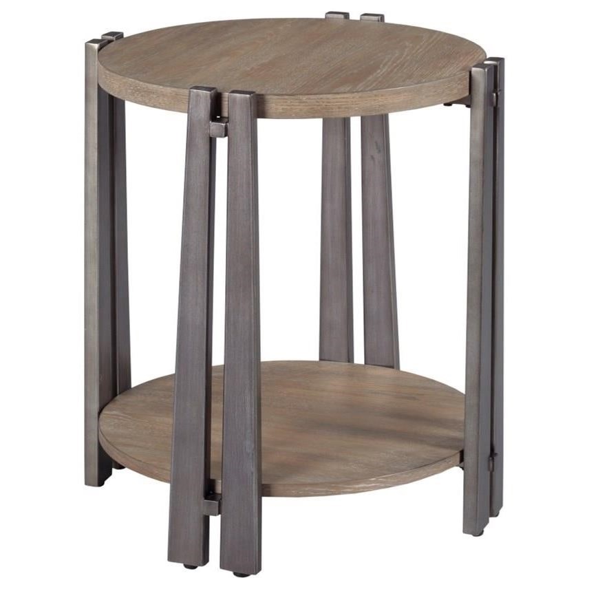 Contemporary Round Wood and Metal Accent Table
