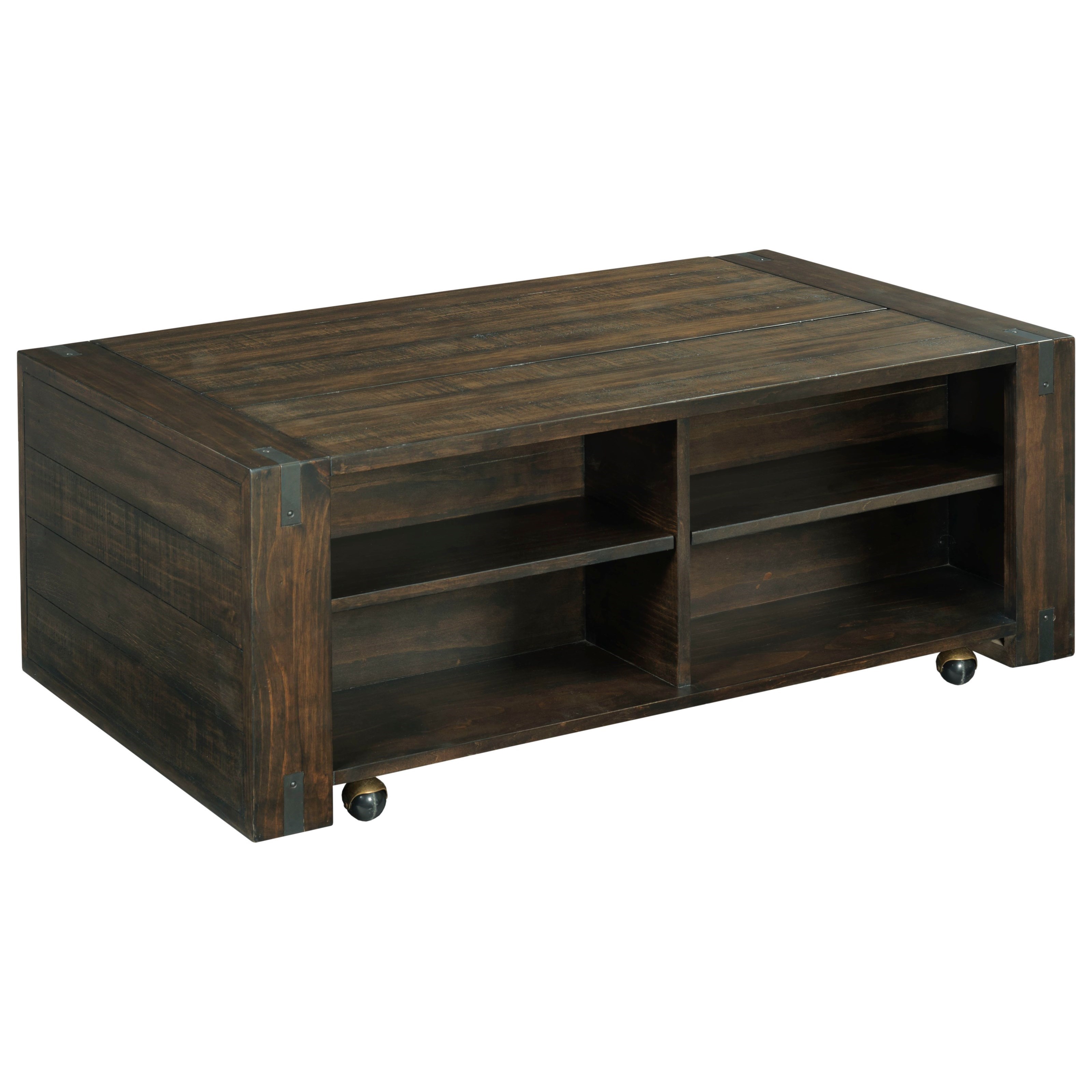 Hammary Portman Casual Rectangular Lift Top Coffee Table With Shelves And Removable Casters Zak S Home Cocktail Coffee Tables