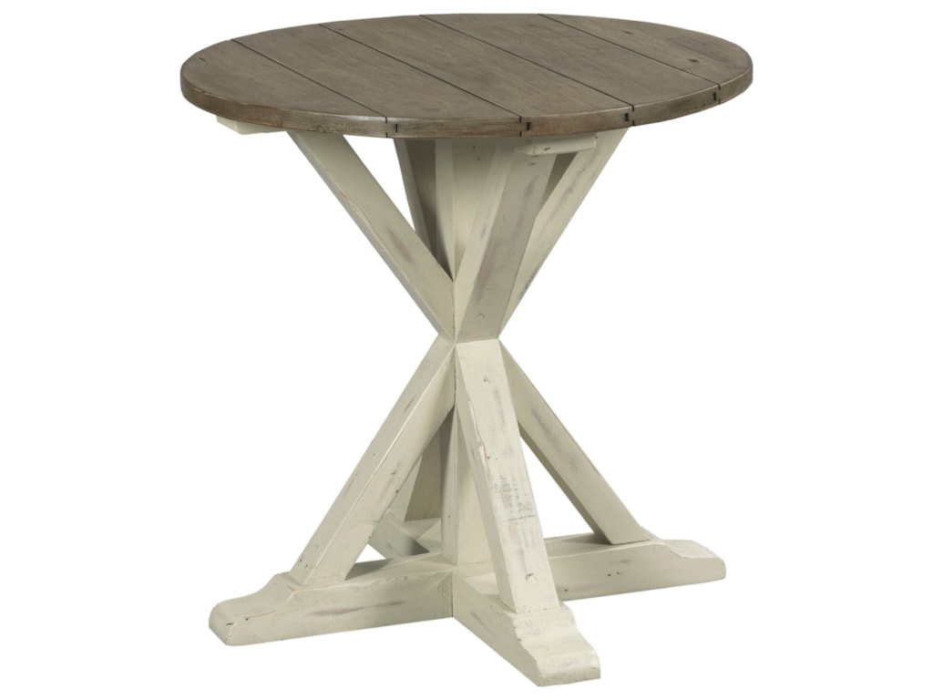 Reclamation Place Trestle Round End Table By Hammary At Hudson S Furniture