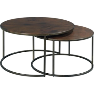 Hammary Sanford Nesting Round Cocktail Table Set With Acid Wash Hammered Copper Tops Metal Bases Lindy S Furniture Company Cocktail Coffee Tables