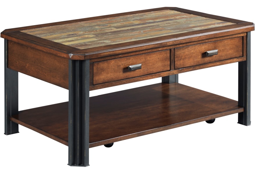 Hammary Slaton Rustic Small 2 Drawer Rectangular Tail Table Lindy S Furniture Company Coffee Tables Drawer Rectangular Tail Table