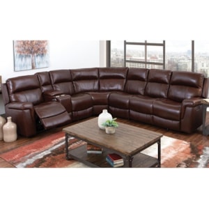 Happy Leather Company 3 Piece Genuine Leather Reclining Sectional W Cupholder Storage Console Usb Port And Power Headrests Darvin Furniture Reclining Sectional Sofas