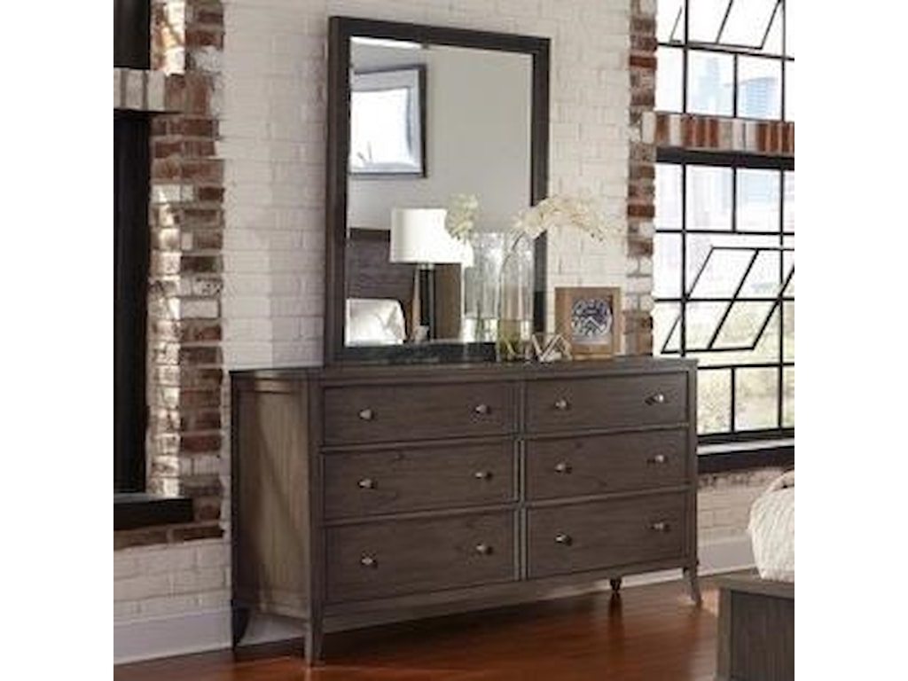 Hekman Urban Retreat 6 Drawer Dresser And Reeded Frame Mirror