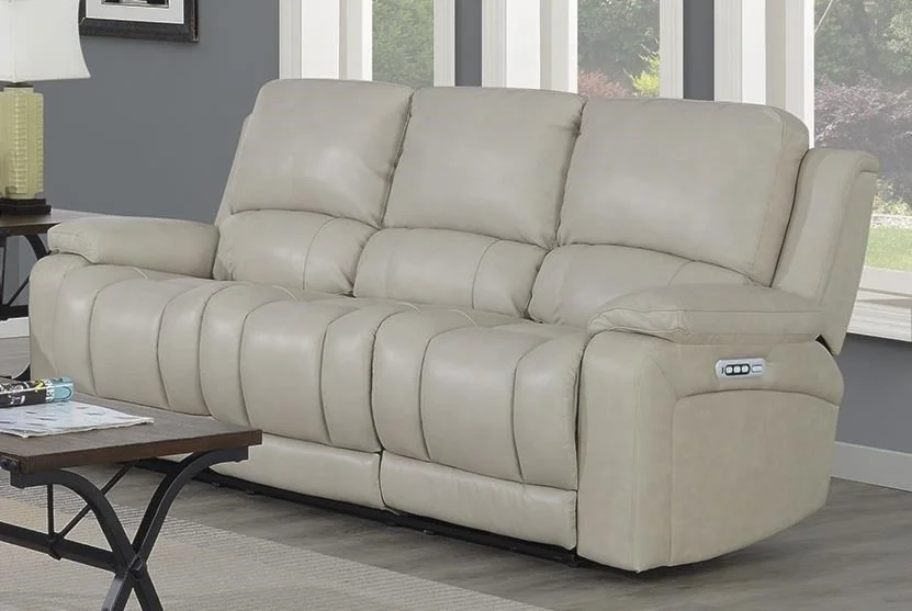 Claude Dual Power Headrest and Lumbar Support Reclining Sofa in Light Grey  Genuine Leather